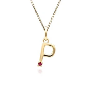 Collar inicial con letras rubí P en oro amarillo de 9 quilates - Imagen 1 de 1