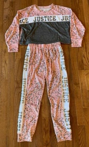 NEW Justice Girls Soft Fleece Pajamas 3-Pc Sleepwear, Pink Gray Leopard, Size M - Picture 1 of 9