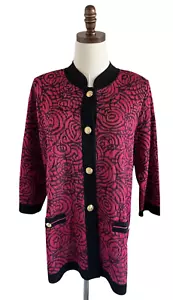 VTG Misook Cardigan Sz XL Pink Black Art Gold Buttons Pockets Old Money Elegant - Picture 1 of 22