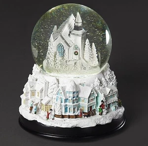VILLAGE CHURCH MUSICAL SWIRL SNOW GLOBE - Picture 1 of 1