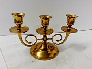 Vintage 1992 Solid Brass 3-Taper Candle Holder Candelabra 4" Tall 7"wide - Picture 1 of 10