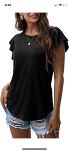 PrinStory Women's Tops Summer Casual Ruffle Short Sleeves Knit Shirts Round Neck - Picture 1 of 2