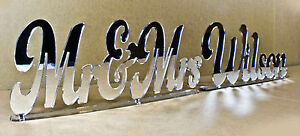 Personalised Mr & Mrs Custom Name Mirror Acrylic Standing Plaques Signs Wedding