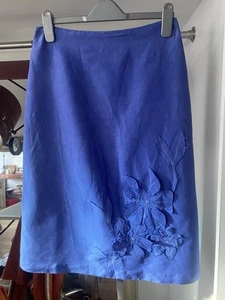 Zara Woman Blue Silk And Linen Blend Embellished Skirt Size 10 - Picture 1 of 4