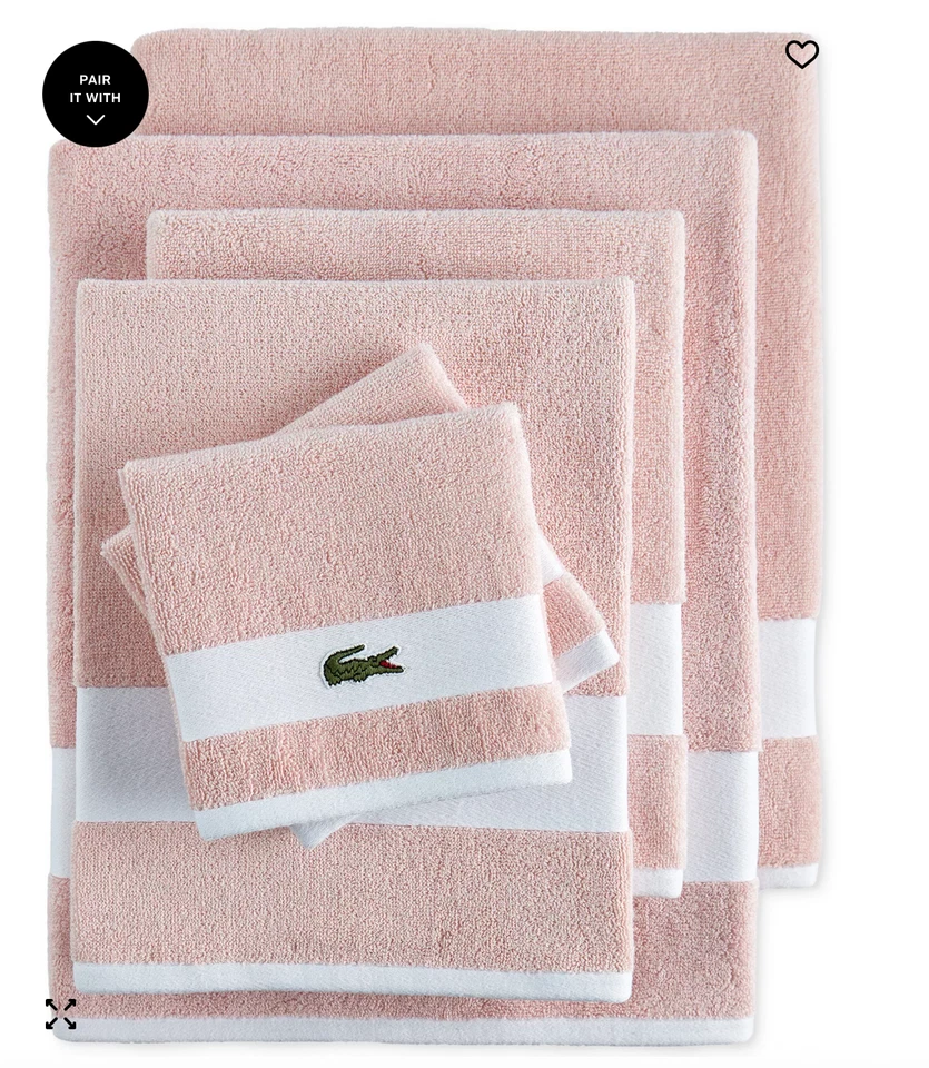 Lacoste Heritage Sport Stripe Logo Cotton 6-Pc. Bath Towel Set, Light Pink NWT - Image 1 of 4