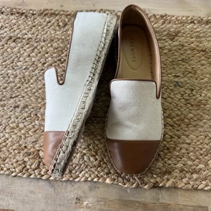 Ballerine espadrillas Talbots tela pelle marrone punta cappuccio taglia 9 NUOVE! - Foto 1 di 9