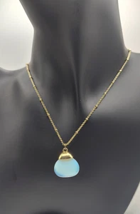 Milky Opalite 1/2" Drop Pendant Necklace Goldtone 16" chain with 3 3/4" extender - Picture 1 of 10