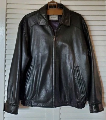 Chaqueta Hombre Hathaway Negra 100% Cuero Flexible Estilo Bombardero Talla Grande Excelente Estado Foto 1 de 4