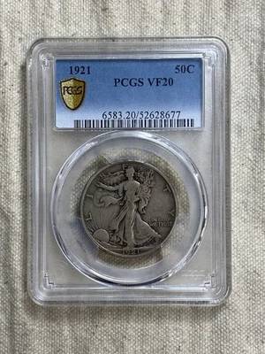 1921 50C Walking Liberty Silver Half Dollar PCGS VF20 Key Date Coin Gold Shield - Image 1 of 4