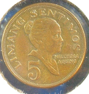 WORLD COIN SALE-1972 PHILIPPINES FIVE SENTIMOS-BRASS COMP. COIN--KM# 197 - Picture 1 of 3