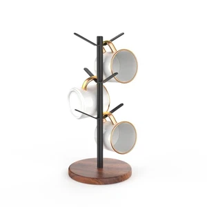 Aomomery Coffee Mug Tree Holder Countertop, Non-Slip Walnut Wood Mug Rack wit... - Picture 1 of 9