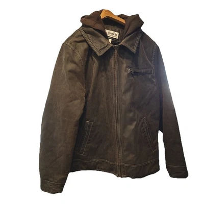 VTG Columbia Sportswear Brown Bomber Jacket Hood Faux Leather Grunge Sz L 90’s - Image 1 of 4