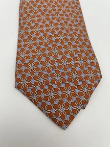 Hermes Herren Krawatte Seidenkrawatte 7884 MA Geometrisch Blumen Orange Lila - Bild 1 von 9
