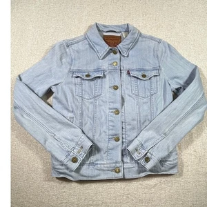 Levi’s Womens Med Blue Stonewashed Long Sleeve Button Front Denim Trucker Jacket - Picture 1 of 8
