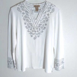 Peck & Peck Weekend Women's Basic Style White Embroidered Shirt Size M Cotton - Picture 1 of 9