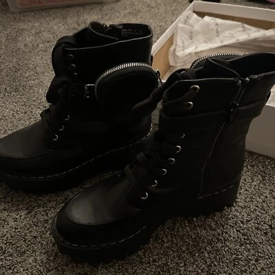 Mujer Talla 8.5 Bambú Staging-121 Botas Plataforma Moda Cordones y Cremalleras Foto 1 de 4