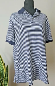 NWT POLO RALPH LAUREN Navy/White&Gray Strip Short Sleeve Polo Shirt Mens Size L - Picture 1 of 10