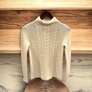 J Mclaughlin Cable Knit Ivory Turtleneck Wool Cashmere Blend Sweater Sz XS READ - Picture 1 of 8