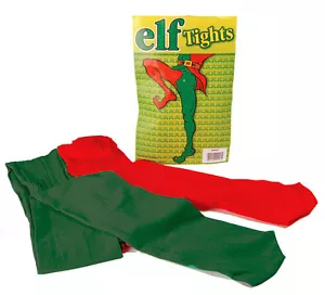 Mens Unisex Jester Tights Pantyhose One Size Bi-Coloured Red Green Elf Party New - Picture 1 of 3