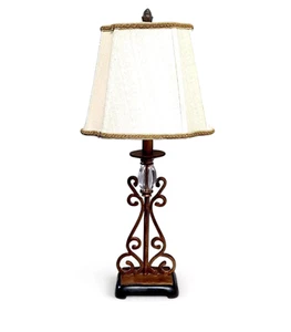 Vintage English Style Bedside Desktop Lamp Ornate Wood Glass & Vintage Shade 26" - Picture 1 of 20