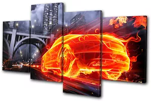 Transport Flammendes Auto MULTI LEINWAND WANDBILD Bild Druck VA - Bild 1 von 1