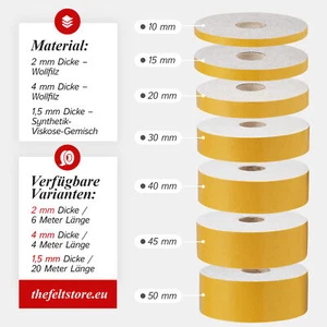 Felt Tape Self Adhesive 1.5mm Thick in Black and White - Felt Strips 20m Long - Picture 1 of 14