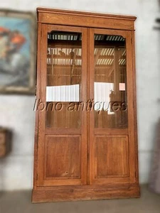 1940s EUROPEAN SOLID OAK TWO GLASS DOOR BOOKSHELF /CABINET/ LP STORAGE. 80" H - Picture 1 of 9