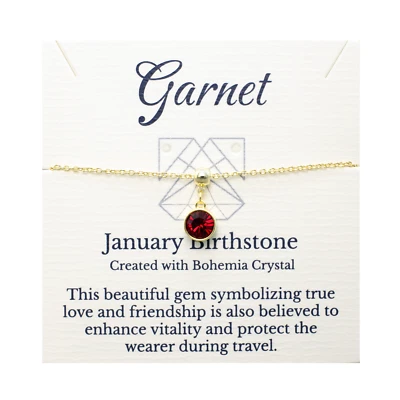 Pulsera Piedra Natal Enero, Cristal Rojo Oscuro, Cadena Ajustable, Oro o Plata Foto 1 de 4