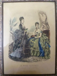 AN ANTIQUE FRENCH 'LA MODE ILLUSTREE' FASHION PRINT.  FRENCH FASHION LITHOGRAPH - Picture 1 of 10