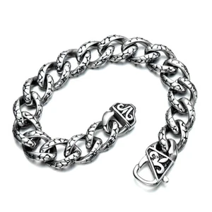 Brazalete brazalete de eslabones cubanos con bordillo plateado de acero inoxidable de 13 mm para hombre - Imagen 1 de 4