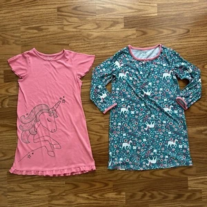 2x Carter’s Girls Size 6-7A Short Long Sleeve Nightgown Unicorn Floral Pink EUC! - Picture 1 of 11