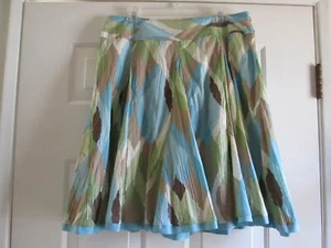 APT. 9 CRINKLE COTTON PRINT WAISTBAND PANEL INSERT TWIRLY RIBBON HEM SKIRT 14 - Picture 1 of 2