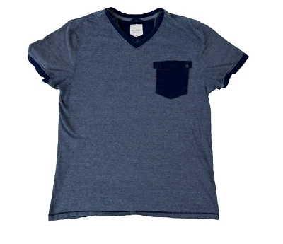 Бумага джинсовой ткани и ткани Мужская футболка маленький синий в полоску коротким рукавом карман хлопок - Изображение 1 из 4