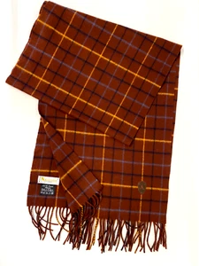 Aquascutum scarf Wide woven pure merino wool rust brown tartan check 068 - Picture 1 of 4