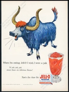 Jello Jell-O 1955 arte yak azul anuncio impreso vintage - Imagen 1 de 7