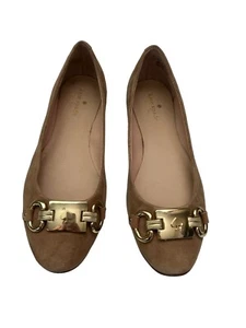 Kate Spade Phoebe Tan Beige Brown Suede Flat Ballet Slip On Shoe Metal Logo 6.5 - Picture 1 of 24
