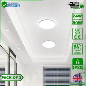 24W Round LED Ceiling Light Waterproof Bulkhead Lamp – IP65 Cool White Flush 2X - Picture 1 of 9