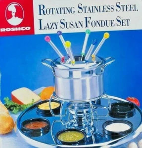 Roshco STAINLESS STEEL LAZY SUSAN Rotating Fondue Set NEW IN THE BOX - Picture 1 of 3