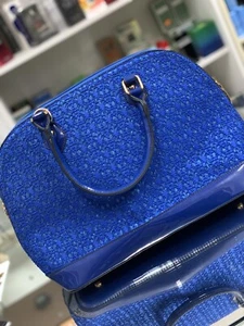 Borsa A Mano Donna Di Pizzo Blu Laminato - Foto 1 di 4
