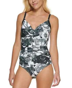 Calvin Klein Women's Multicolor Printed Twist-Front One-Piece Swimsuit Size 10 - Picture 1 of 6