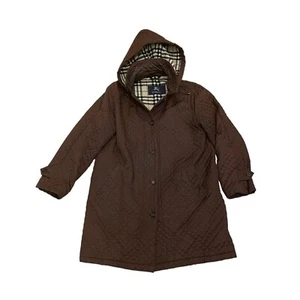 Burberry Brown Quilted Jacket Trench Coat Detachable Hood 10 Designer Plaid - Picture 1 of 14
