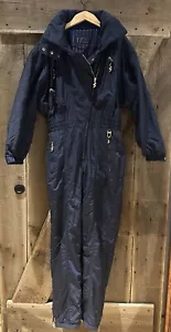 BOGNER 90s One Piece Snowsuit Navy/gold Accents Full Zip Front, Legs Wms Sz 10 - Picture 1 of 14