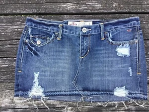Hollister Juniors Women's Denim Mini Skirt Size 1 Factory Distressing - Picture 1 of 4