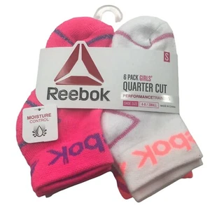 6 Pack Reebok Girl's Size Small Shoe 4-8 Quarter Cut Socks Assorted Colors New - Picture 1 of 8