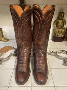 Lucchese San Antonio Brown Leather Cowgirl Western RODEO DANCEHALL Boots 8.5 B - Picture 1 of 15