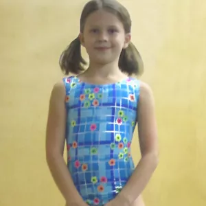 Gymnastics Leotard Girls sz CM Child 7 floral metallic turquoise pink lime NEW - Picture 1 of 6