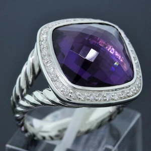 David Yurman 14MM Amethyst Albion Ring Size 6.5 with Diamonds Sterling Silver - Picture 1 of 4