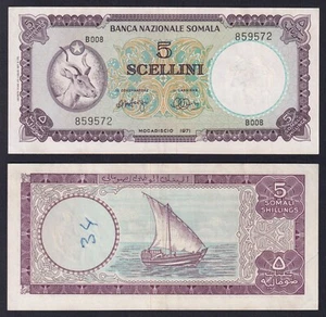 Banconota Somalia 5 scellini Banca Nazionale Somala 1971 P.-13a SPL+/XF+ - Imagen 1 de 1