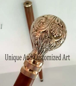 Polish Brass Head T Handle Victorian Design Wooden Walking Stick cane Best gift - Picture 1 of 3