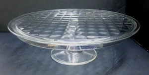 Plato de Pastel Lucite Transparente Vintage Años 70 Pedestal Soporte Diseño Diamante 12.5" Redondo - Imagen 1 de 8